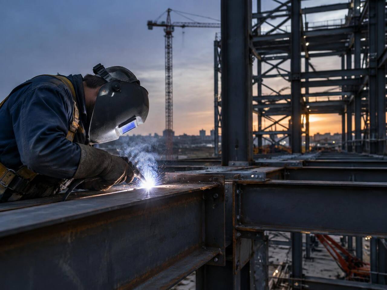 Solda de estrutura metálica em obra da Mirray Soluções Metálicas